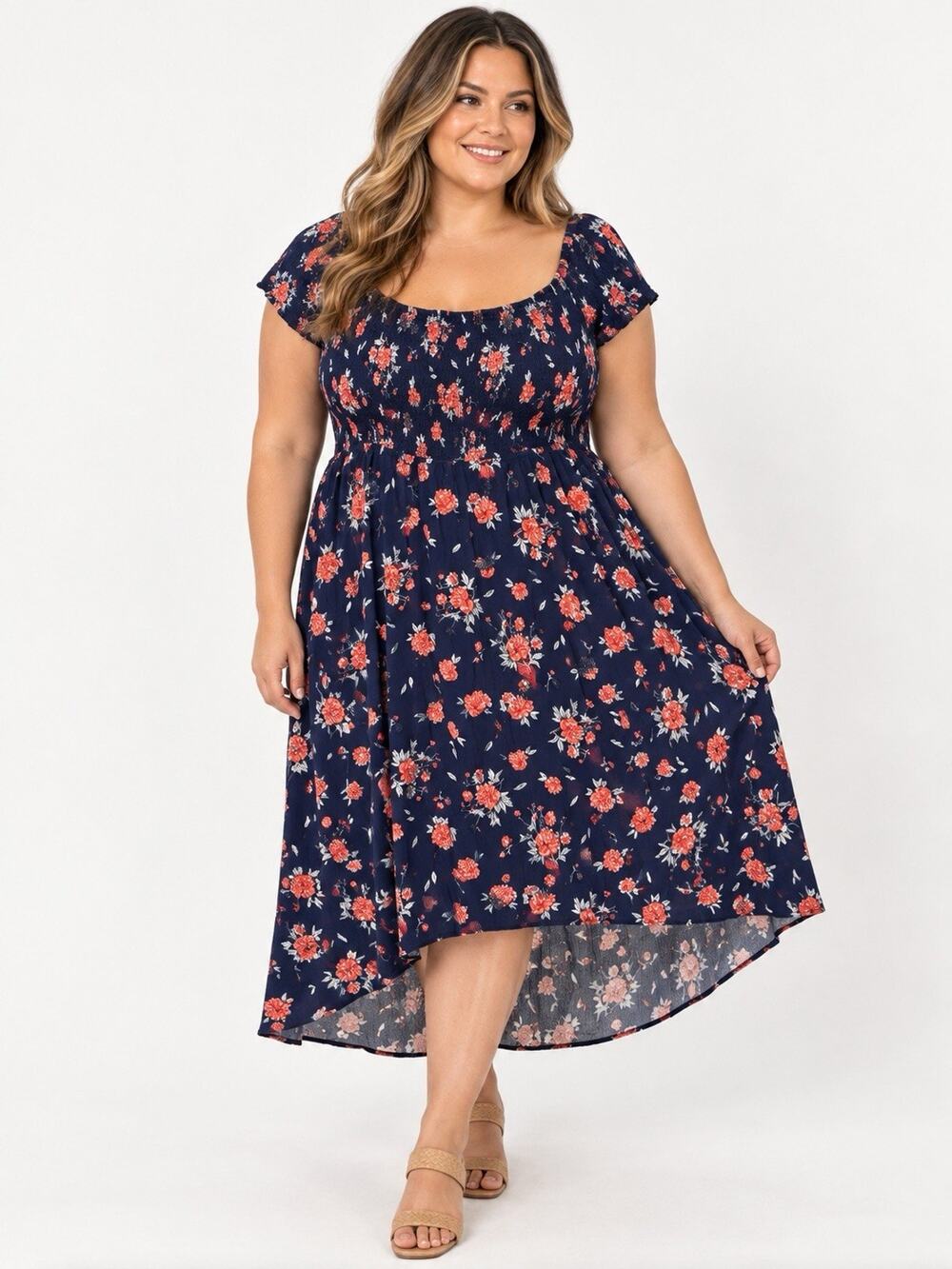 Torrid Plus Size 2 Floral Smocked Maxi Dress Short Sleeve Cottagecore Romantic
